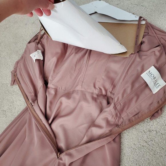 Mori Lee Chiffon Fawn Grad or Bridesmaids Dress Off the Shoulder Size 8 - Picture 5 of 12